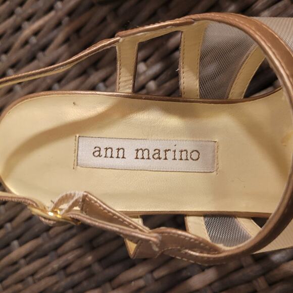 Ann Marino Bronze Nude Clear Mesh Strappy Sandal 6.5 Block Heel Quietlux Coastal - Picture 6 of 9